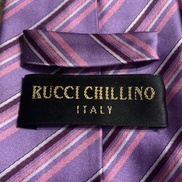 Rucci Chillino Italy Purple strip tie / hanky set - Picture 4 of 4